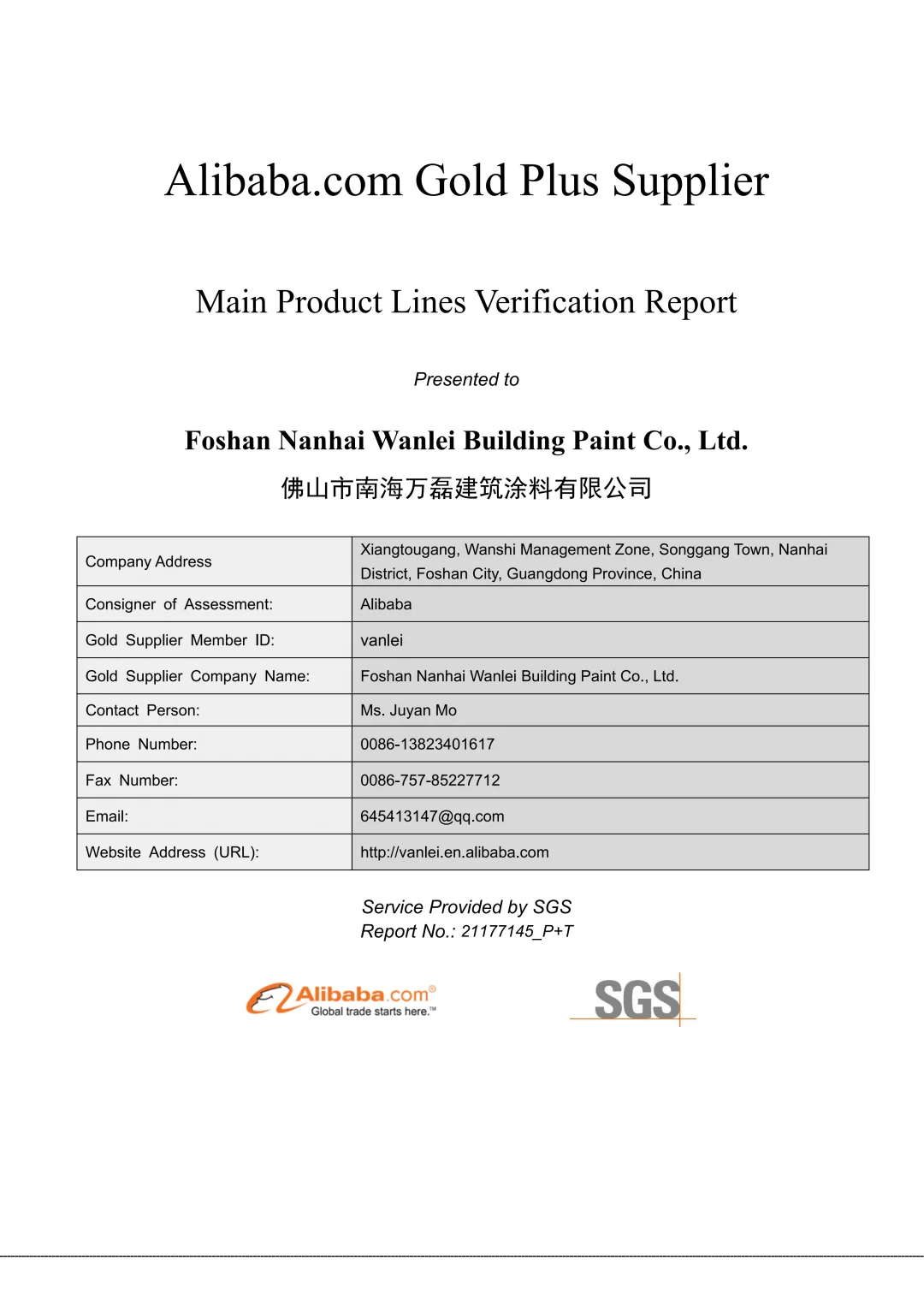 SGS Main Product Lines Verification Report